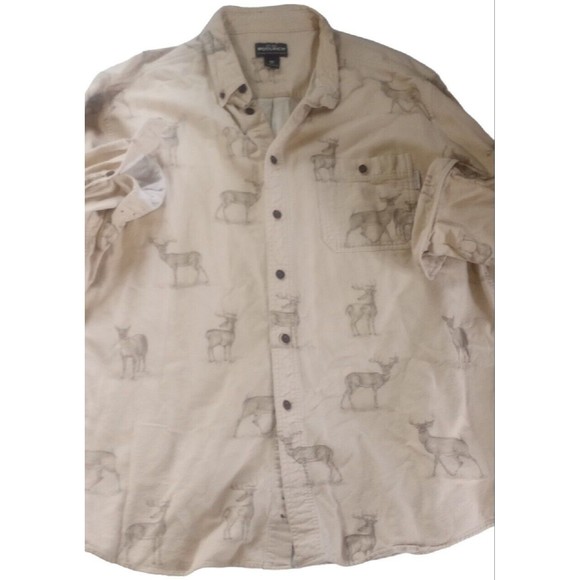Woolrich Men's Sz 2XL Button Down Shirt Birch Deer Sketch Flannel Outdoors Cream - Picture 7 of 15